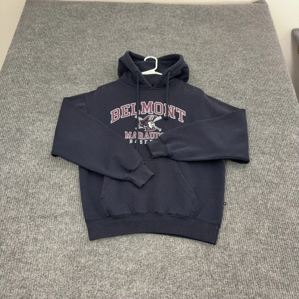 Belmont Marauder Baseball Pennant Hoodie Unisex XS Navy Blue Cotton Blend Sport
